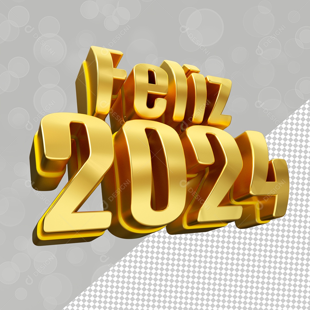 Feliz 2024 Dourado Texto 3D Para Composição PSD