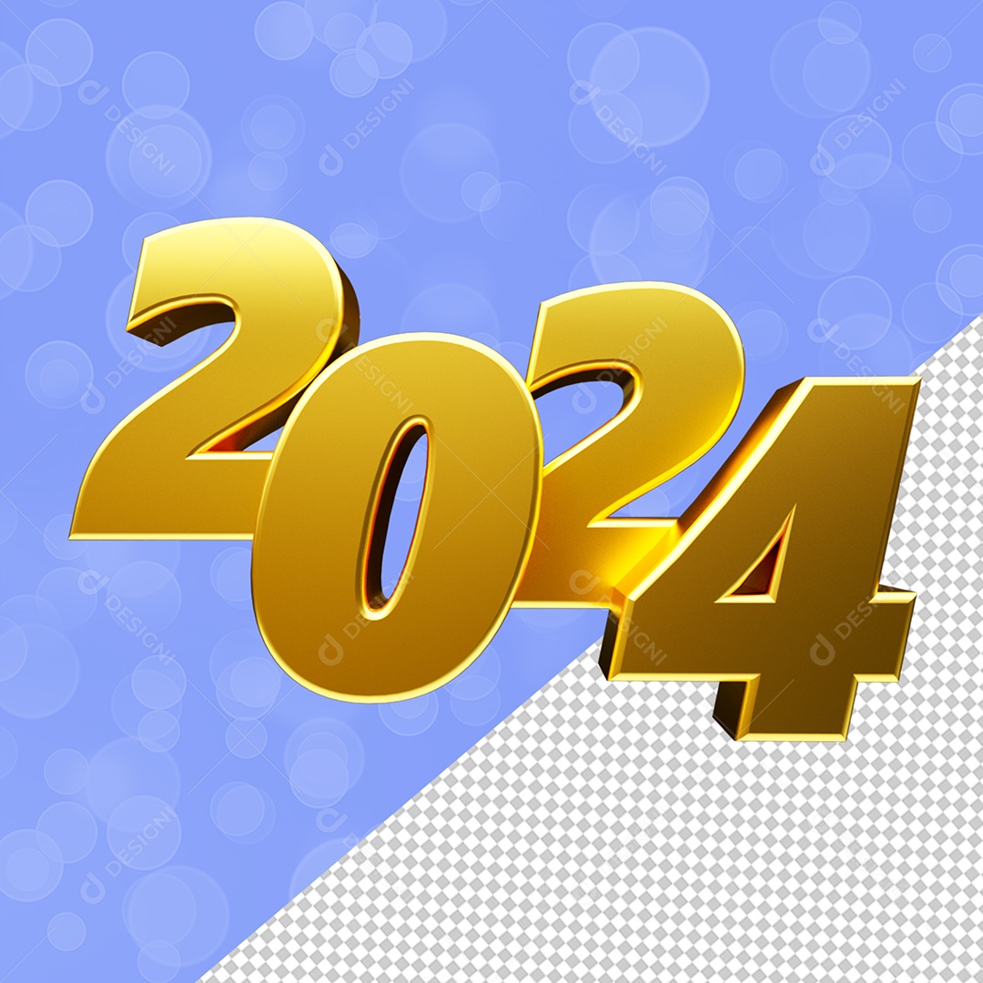 Número 3D 2024 Dourado Ano Novo Para Composição PSD