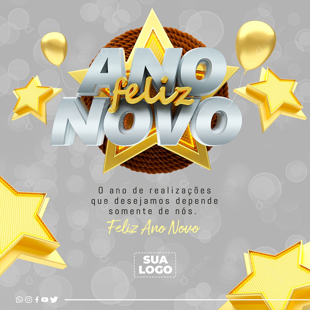 Social Media Ano De Realizações Feliz Ano Novo PSD Editável