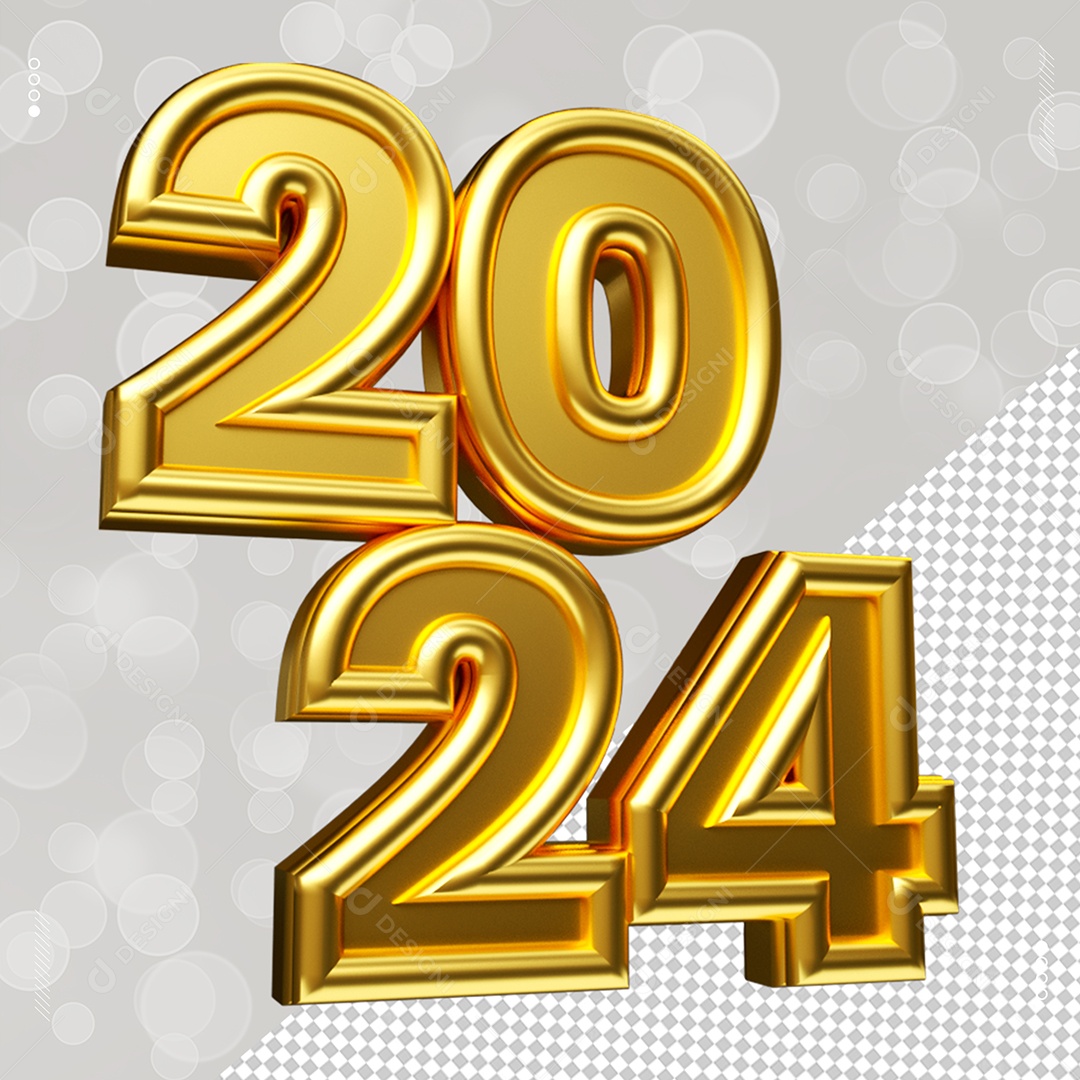 Número 3D 2024 Dourado Para Composição PSD