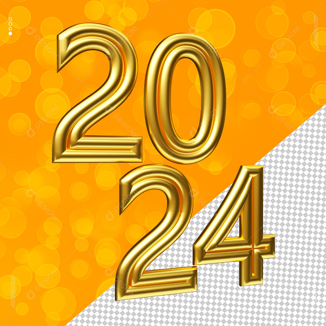 Número 3D 2024 Dourado Para Composição PSD