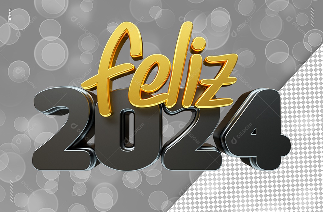 Texto 3D Feliz 2024 Para Composição PSD