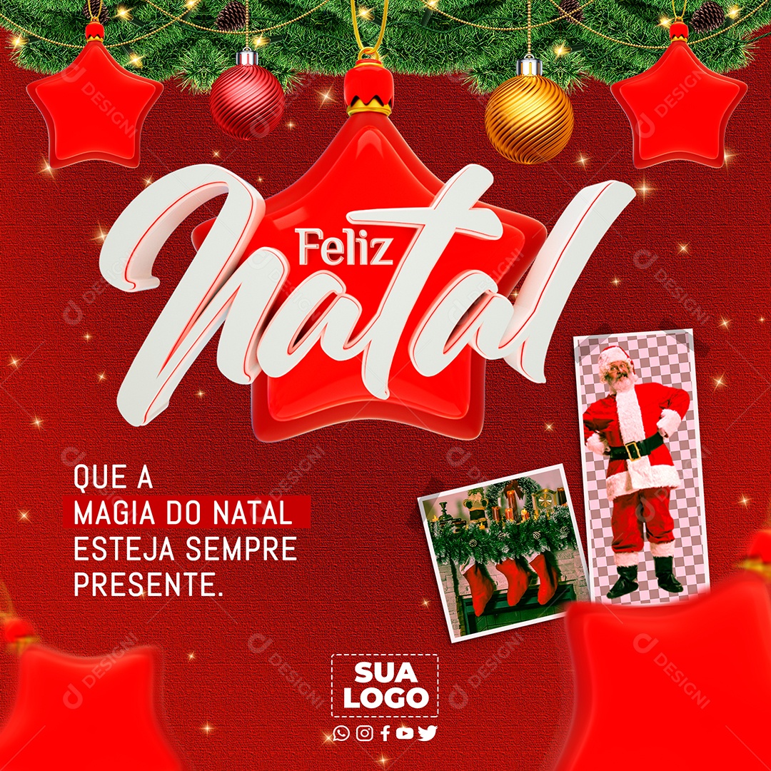 Social Media Feed Feliz Natal Esteja Sempre Presente PSD Editável