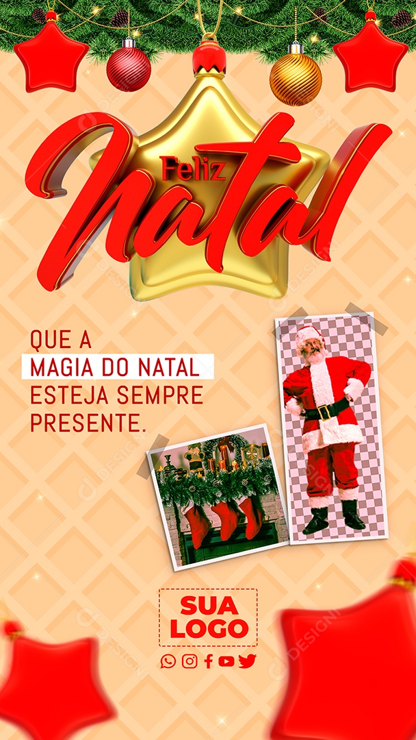 Social Media Story Feliz Natal Esteja Sempre Presente PSD Editável