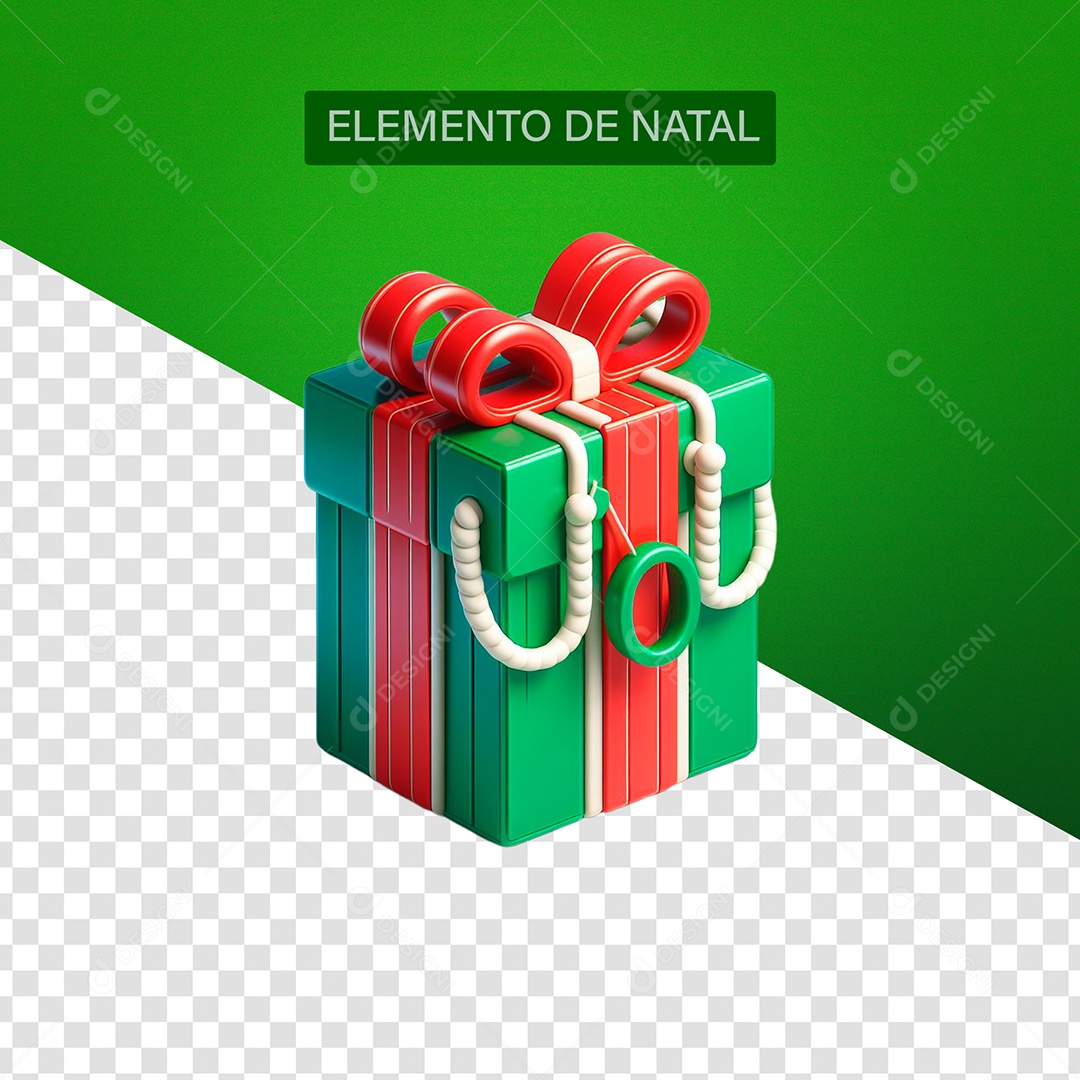 Presente de natal Elemento 3D Verde Vermelho Branco para Composição PSD