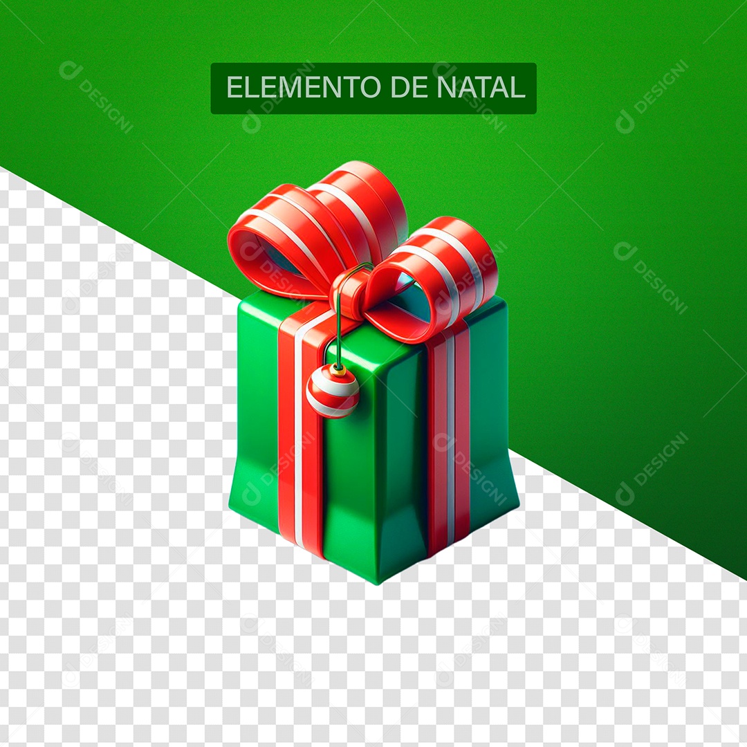 Presente de natal Elemento 3D Vermelho Verde para Composição PSD