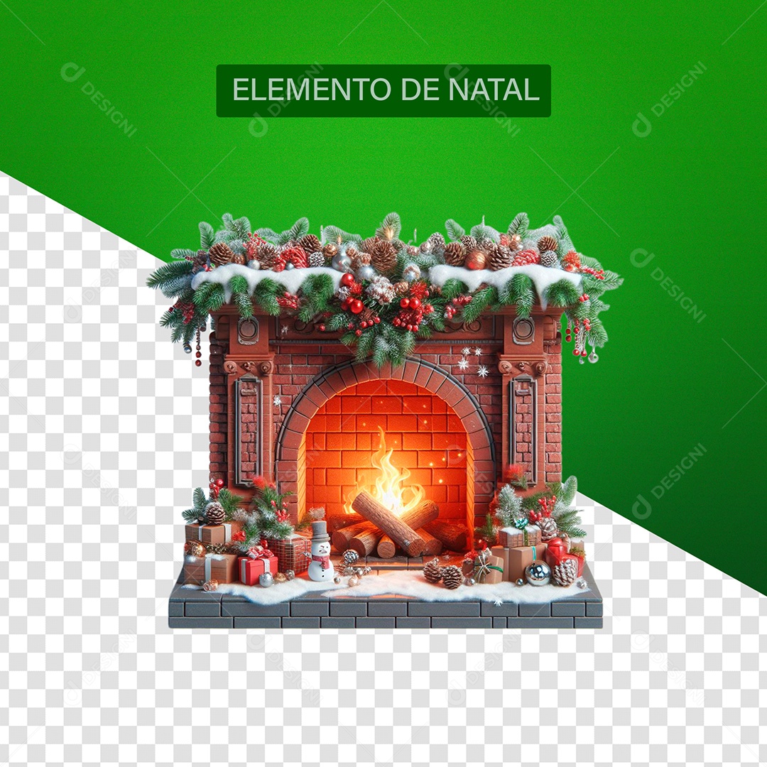 Lareira de natal Elemento 3D para Composição PSD