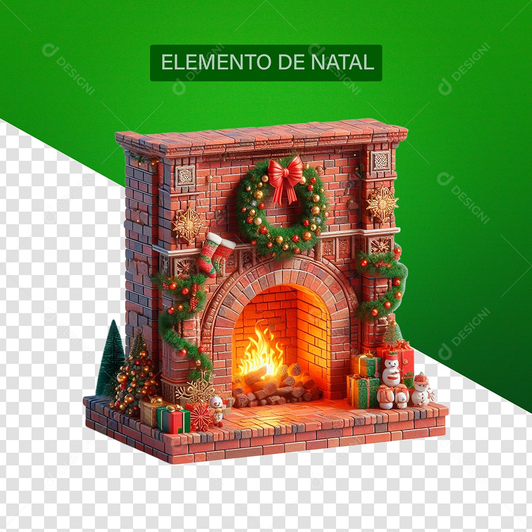 Lareira e Guirlanda de natal Elemento 3D para Composição PSD