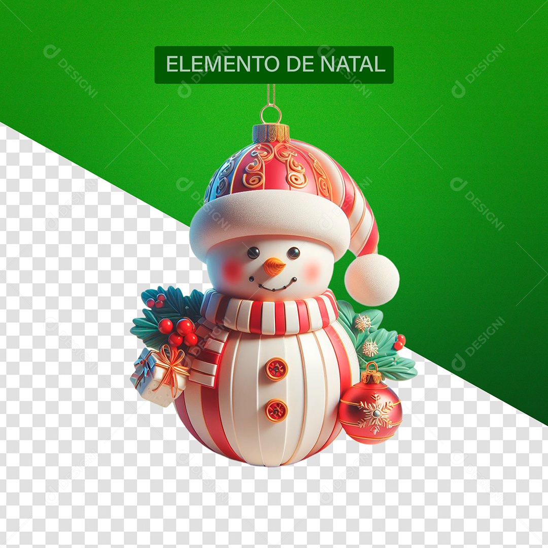 Boneco de Neve e Bola Enfeite de natal Elemento 3D para Composição PSD