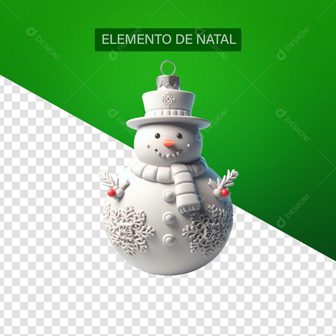 Boneco de Neve Enfeite de natal Elemento 3D Branco para Composição PSD