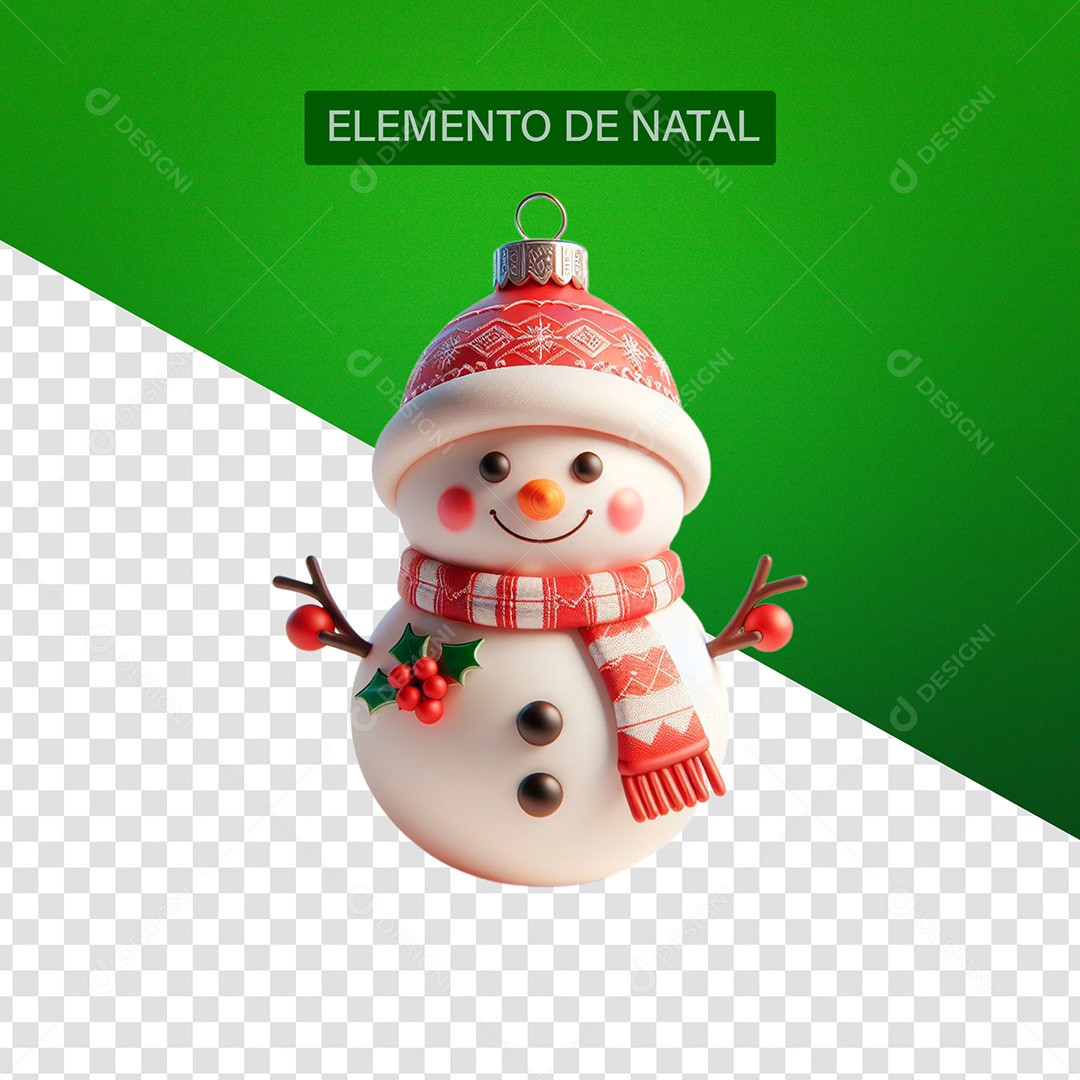 Boneco de Neve Elemento 3D para Composição PSD