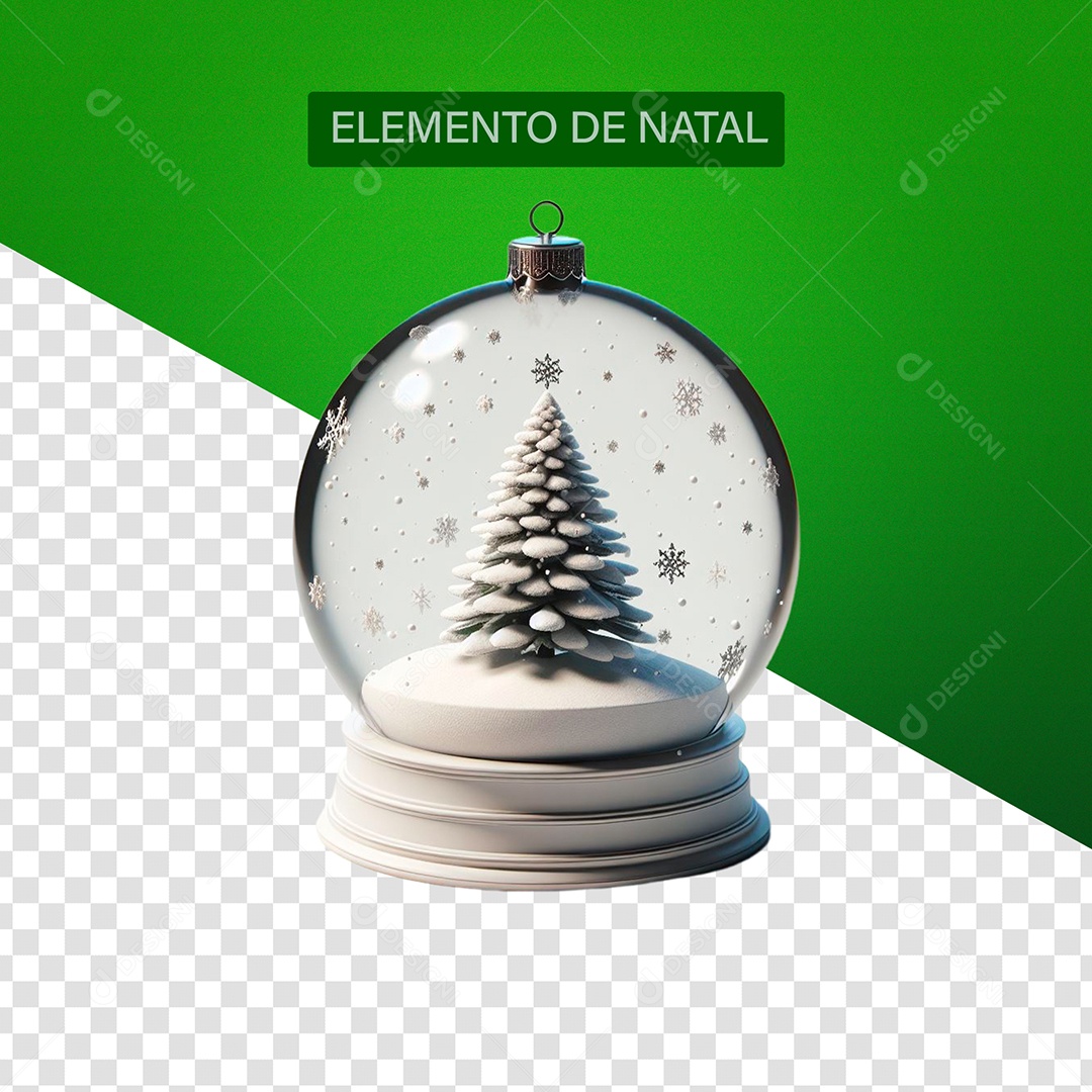 Globo de Neve Árvore Elemento 3D para Composição PSD