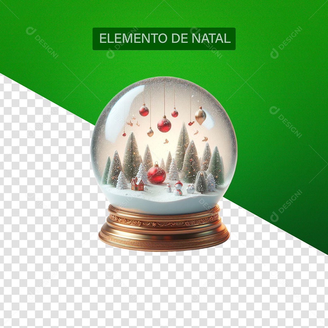 Globo de Neve de natal Elemento 3D Branco Vermelho para Composição PSD