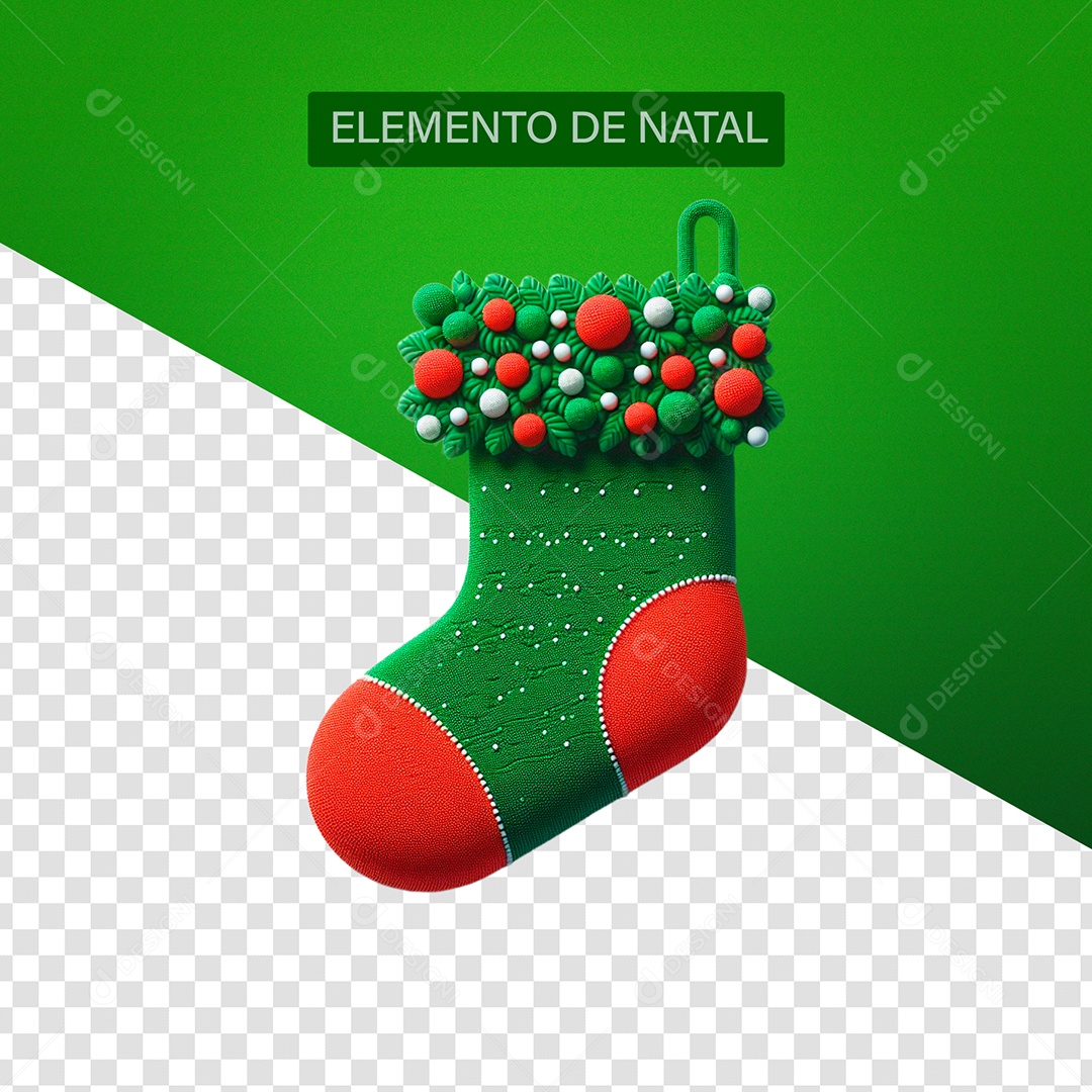 Meia Enfeite de natal Elemento 3D para Composição PSD