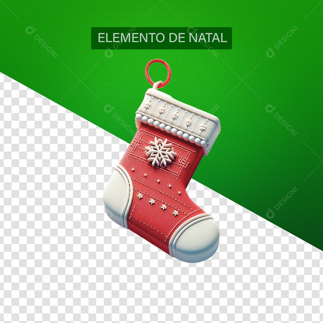 Meia Enfeite de natal Elemento 3D Vermelho Branco para Composição PSD
