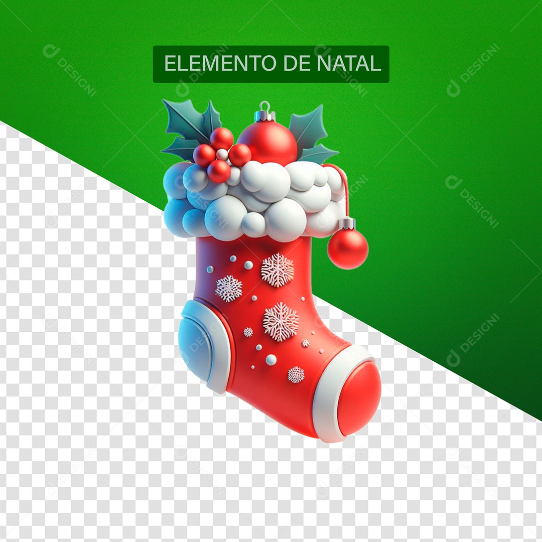 Meia Enfeite de natal Elemento 3D Vermelho Branco para Composição PSD