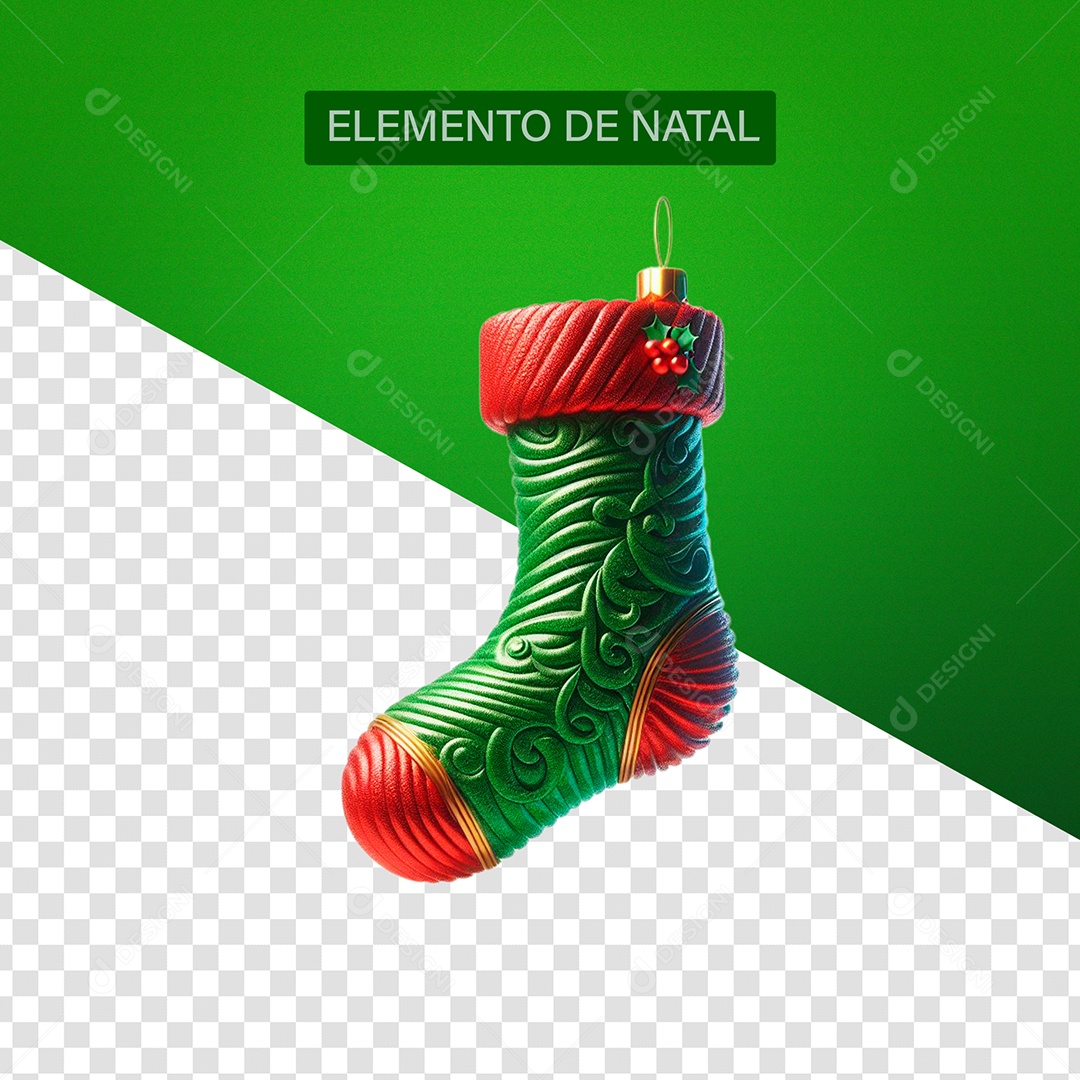 Meia Enfeite de natal Elemento 3D para Composição PSD