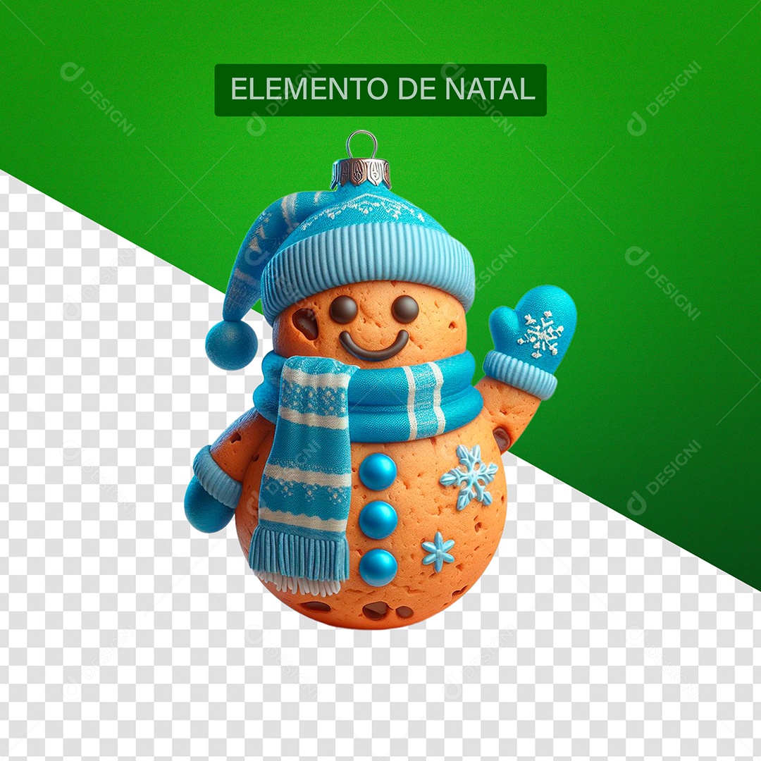 Biscoito com Gorro e Cachecol Luva Elemento 3D Azul para Composição PSD