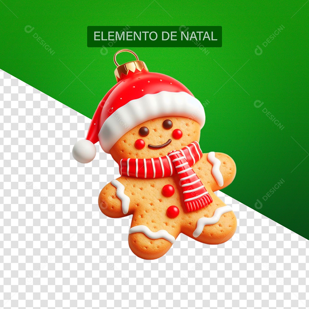 Biscoito Enfeite de natal Elemento 3D Vermelho para Composição PSD