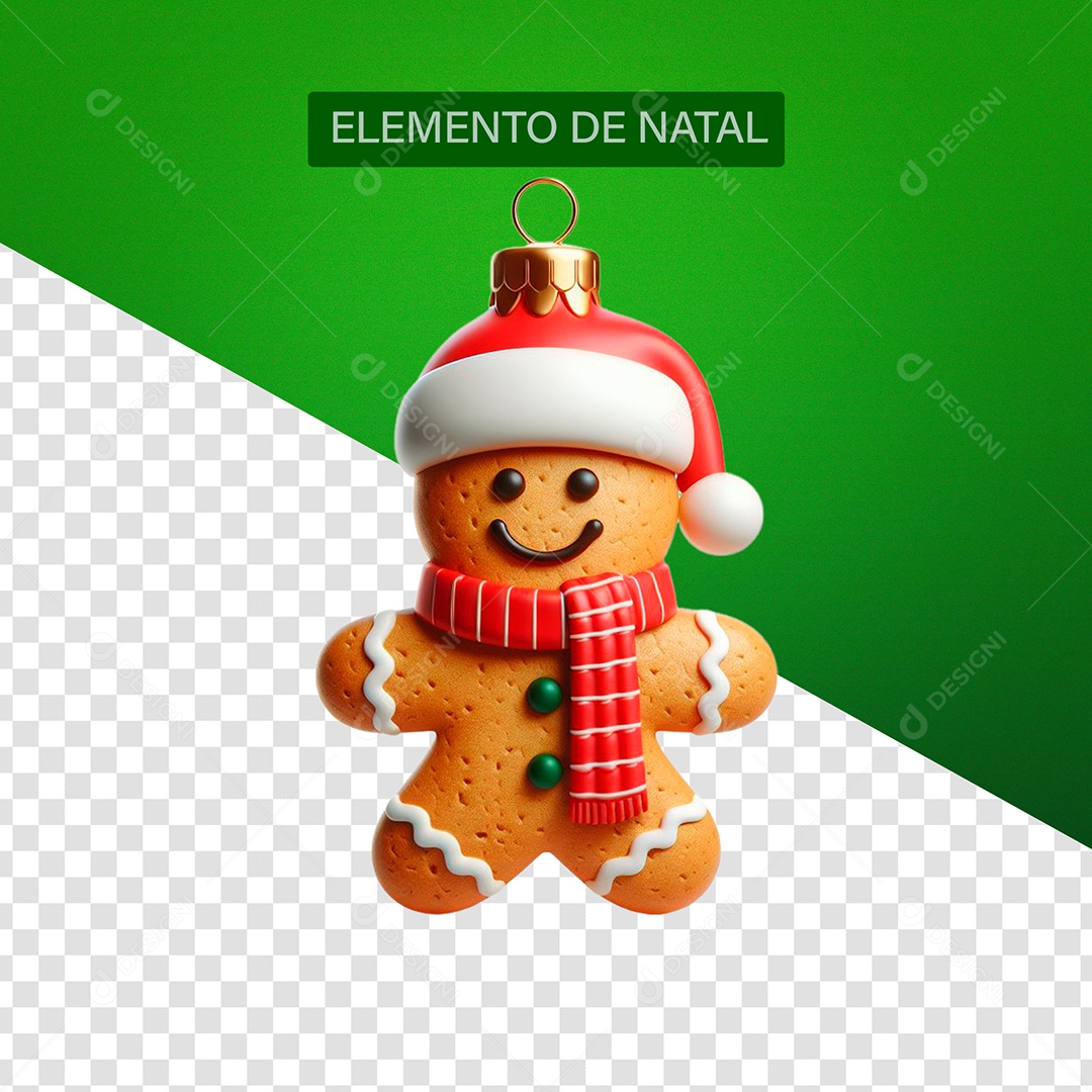 Biscoito com Gorro e Cachecol Elemento 3D Vermelho para Composição PSD
