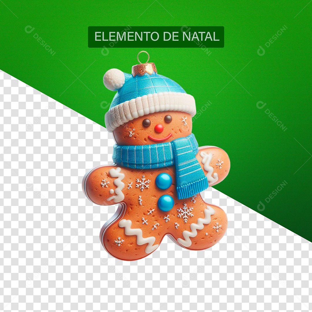 Biscoito com Gorro e Cachecol Elemento 3D para Composição PSD