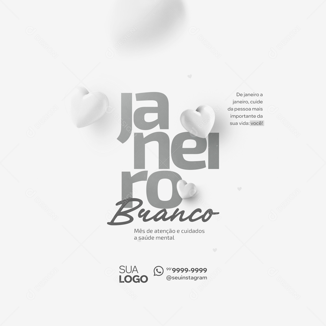 Social Media Janeiro Branco Cuidados a Saúde Mental PSD Editável