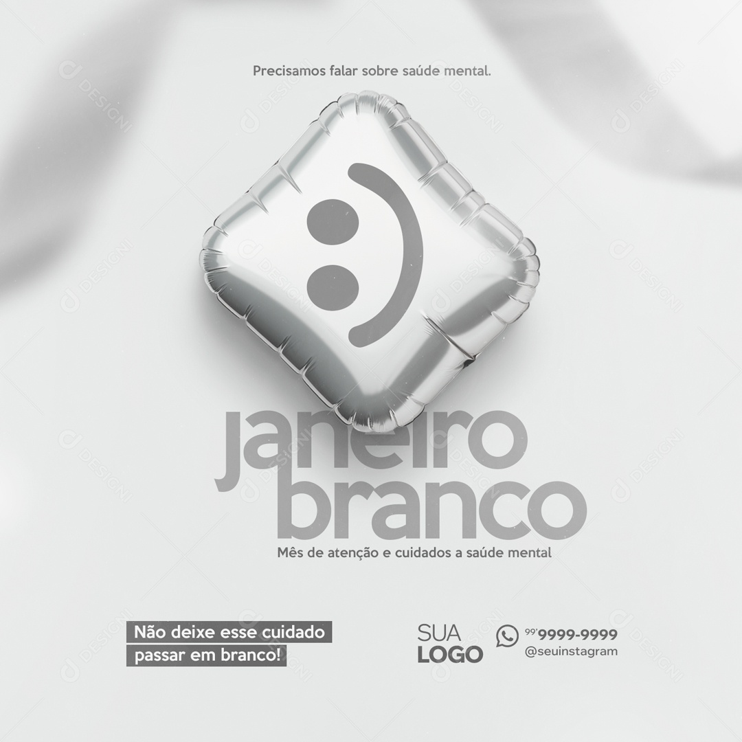 Social Media Precisamos Falar Sobre Saúde Mental Janeiro Branco PSD Editável