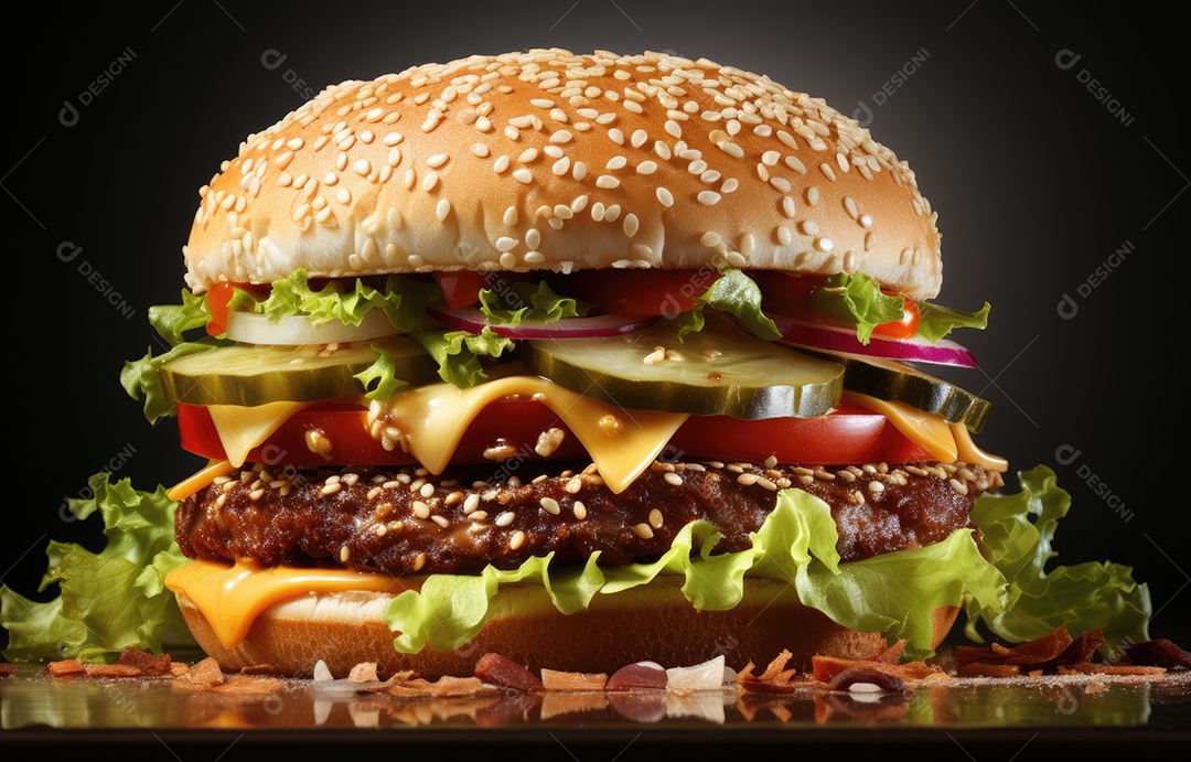 Hambúrguer delicioso sobre uma mesa de madeira