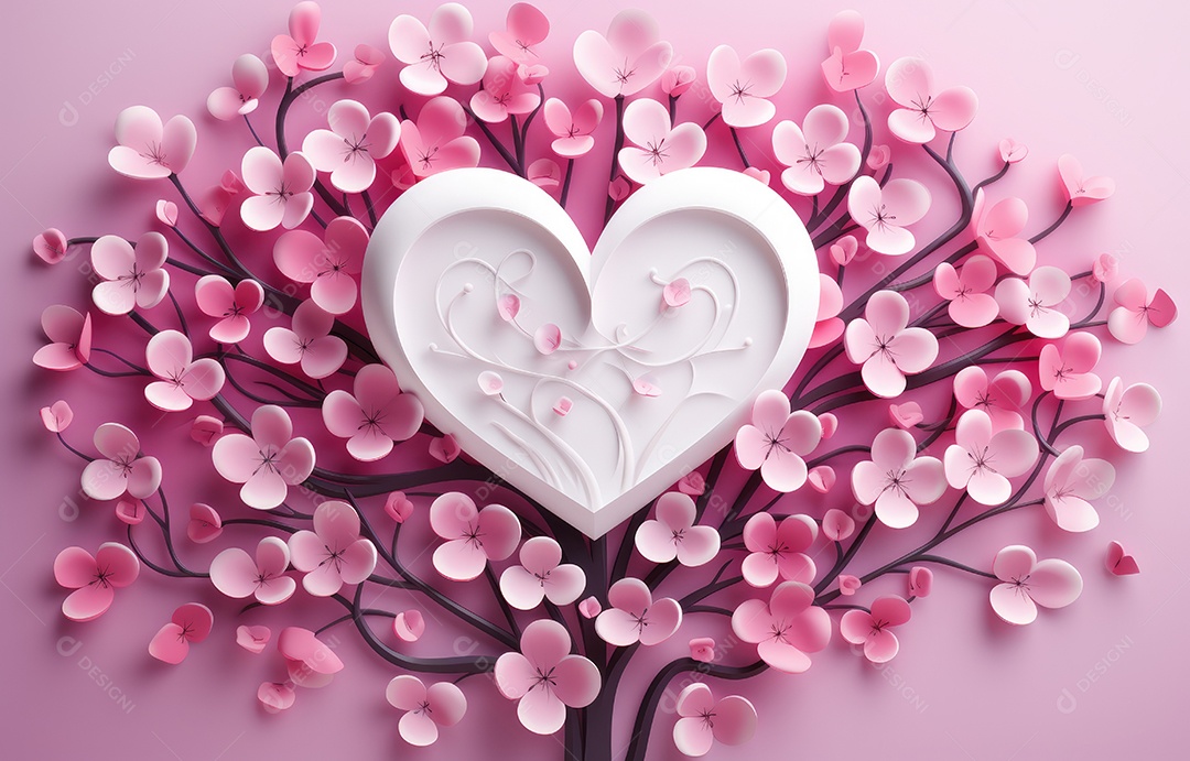 Corte de papel de Feliz Dia dos Namorados, coração com formato de coração de papel origami em fundo de cor pastel para cartão de felicitações, banner, pôster, site de cabeçalhos.