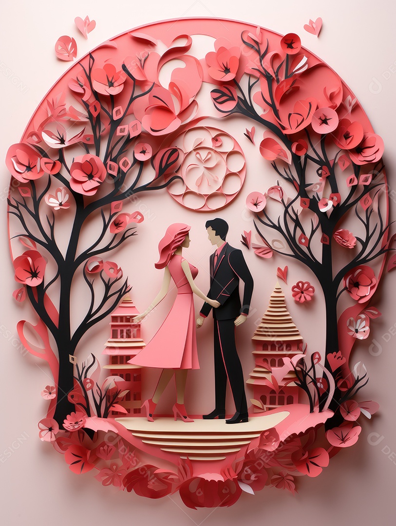 Corte de papel de Feliz Dia dos Namorados, coração com formato de coração de papel origami em fundo de cor pastel para cartão de felicitações, banner, pôster, site de cabeçalhos.