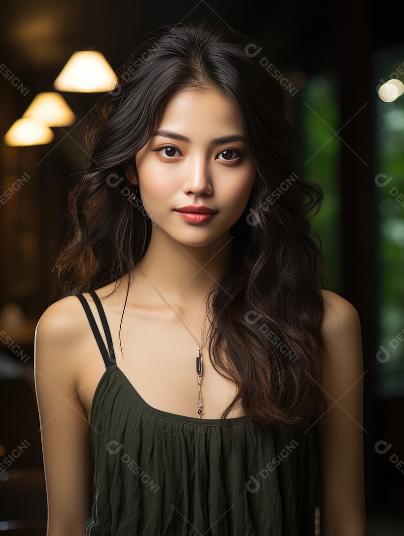 Linda mulher jovem sobre fundo desfocado