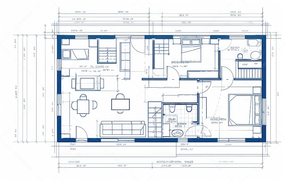 Design de interiores, projeto de casa e linha de plano de arquitetura de casa.
