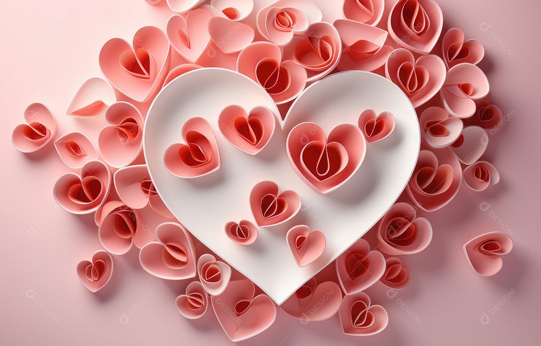 Cartaz de feliz dia dos namorados. Lindo corte de papel com moldura de coração em fundo doce. Estilo de corte de papel