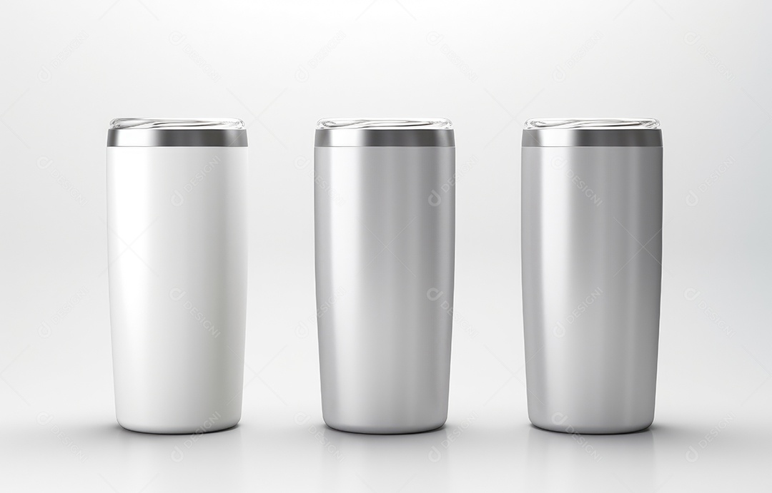 Mock up embalagem de copo metálico realista com padrão étnico em fundo branco. Conceito de comida e bebida Design de conceito de produto.