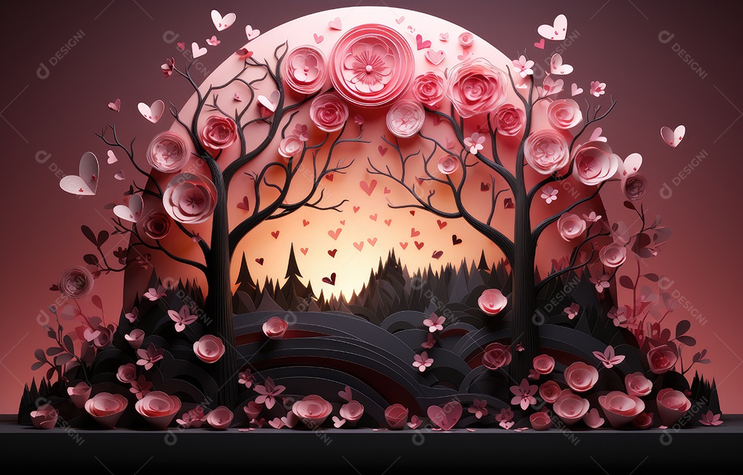 Corte de papel de Feliz Dia dos Namorados, coração com formato de coração de papel origami em fundo de cor pastel para cartão de felicitações, banner, pôster, site de cabeçalhos.