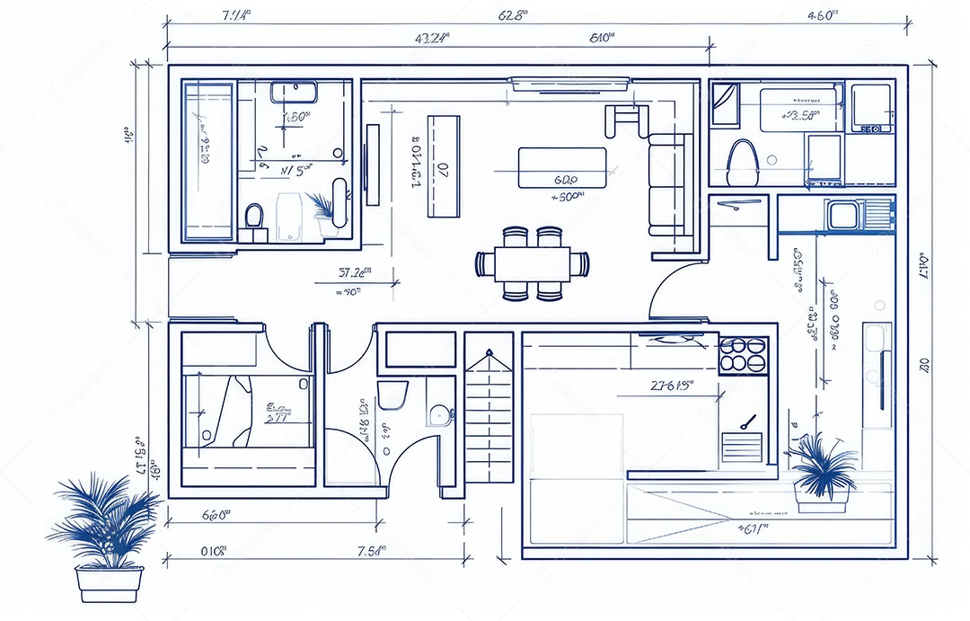Design de interiores, projeto de casa e linha de plano de arquitetura de casa.