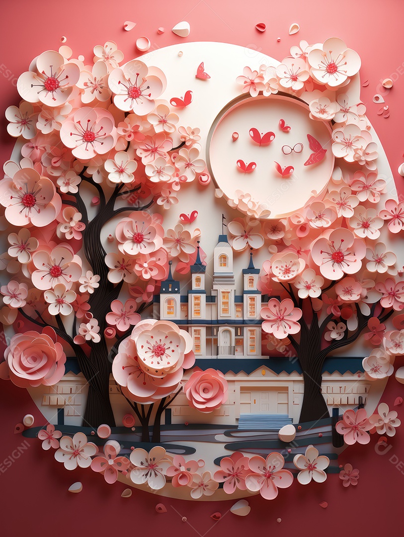 Feliz conceito de dia dos namorados com fundo de estilo de corte de papel em várias camadas. Fundo com corações cortados em papel.