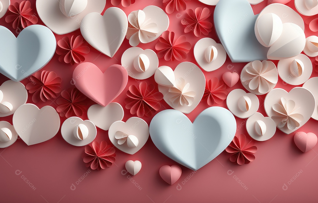 Feliz conceito de dia dos namorados com fundo de estilo de corte de papel em várias camadas. Fundo com corações cortados em papel.