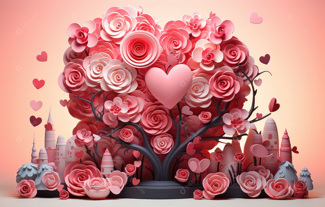 Feliz conceito de dia dos namorados com fundo de estilo de corte de papel em várias camadas. Fundo com corações cortados em papel.