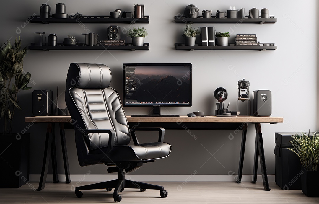 Área de trabalho cercada por luzes LED coloridas.