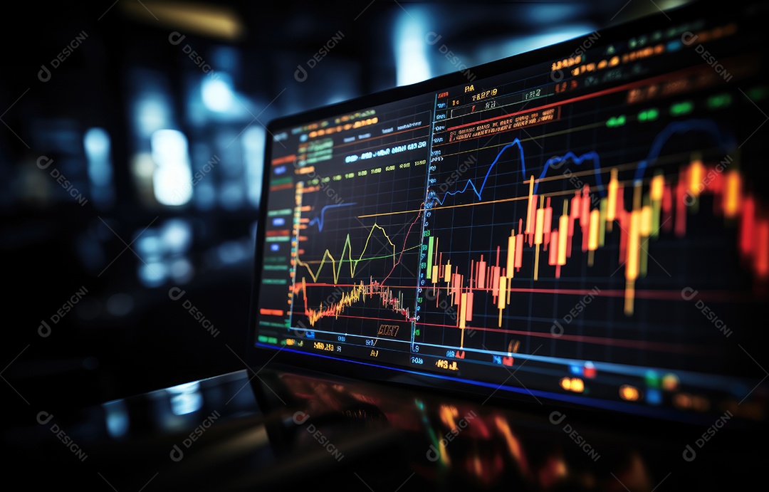 Uma exibição brilhante do mercado de ações, gráfico de opções detalhado.