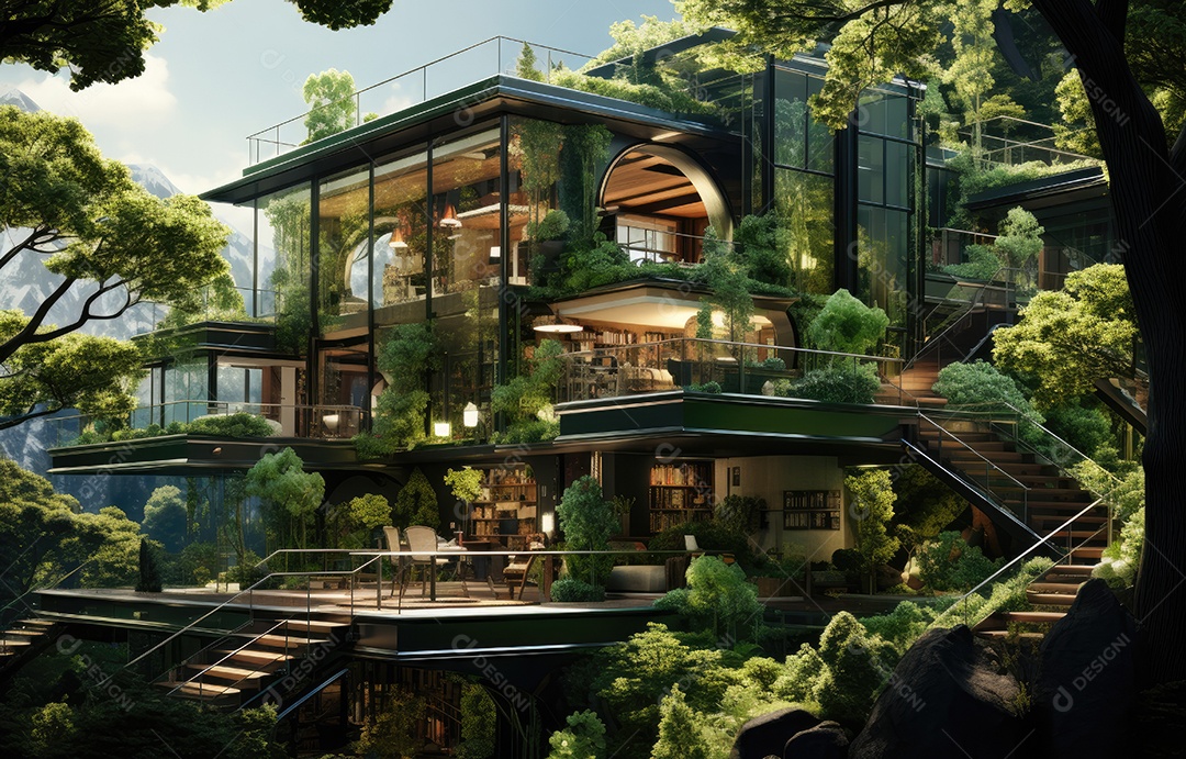 Casa sobre uma floresta.