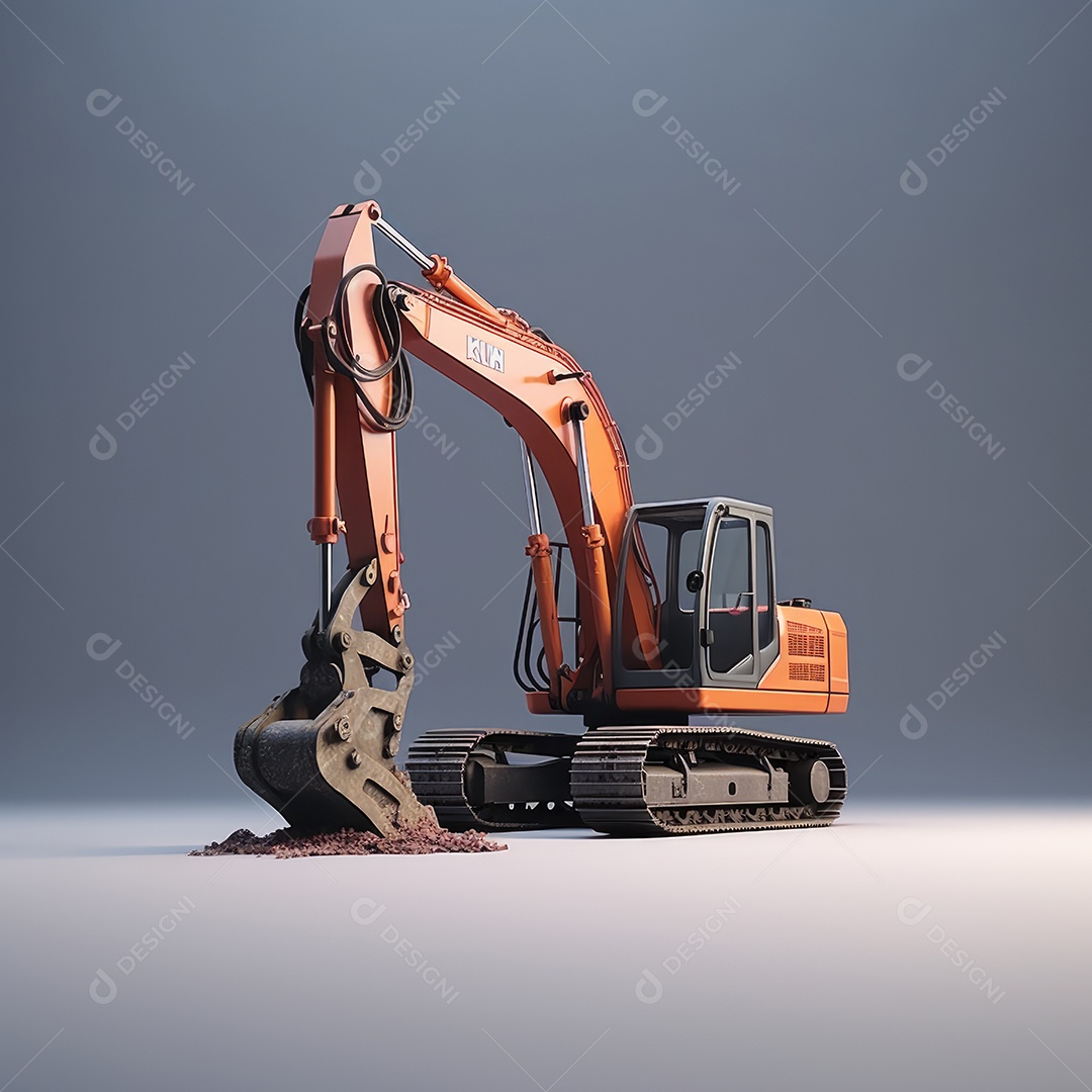 Equipamento de construção. Escavadeira preta pesada com lança dobrada sobre fundo branco, isolada.