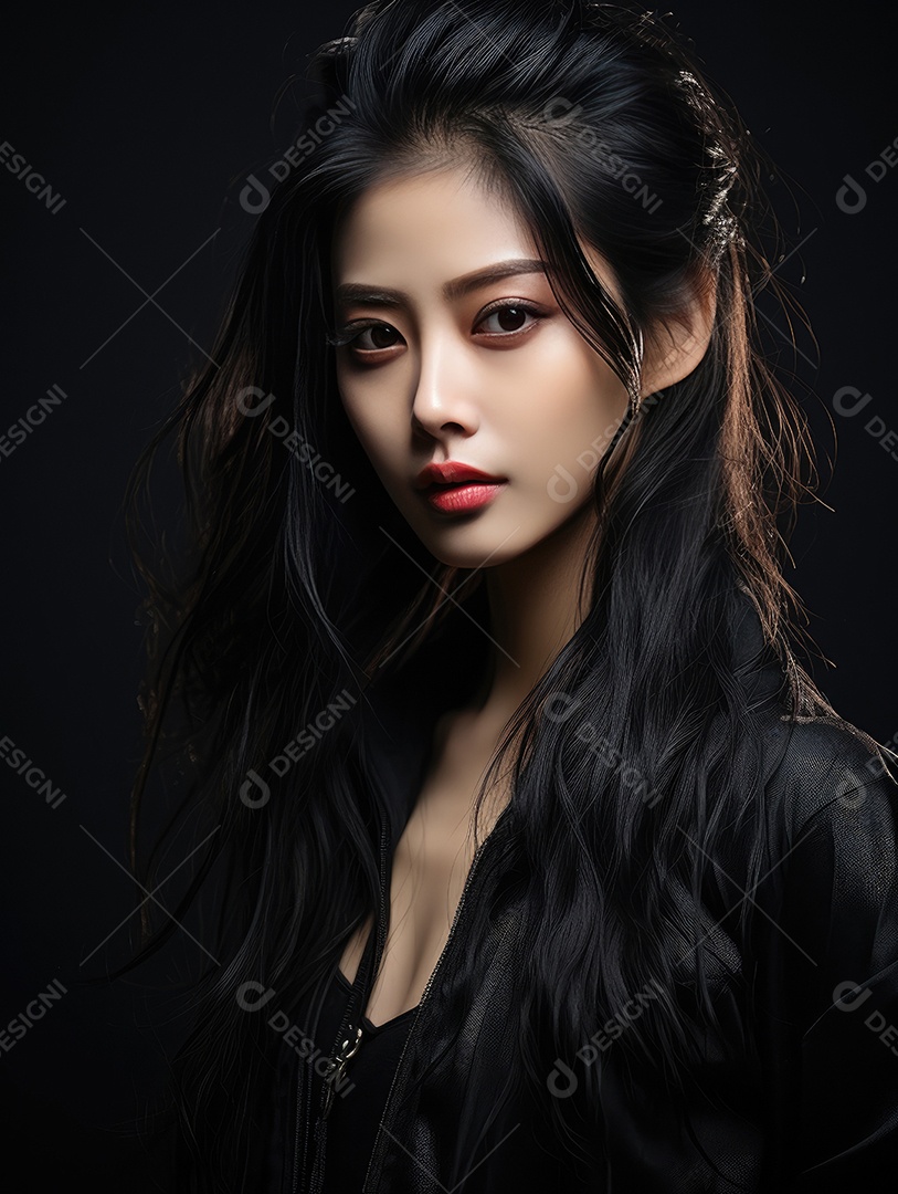 Fotografia de retrato de jovem mulher de beleza asiática com estilo de maquiagem coreano.