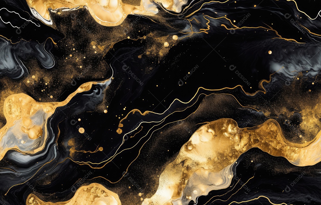 Fundo de mármore preto e dourado com fundo abstrato de efeito cinza manchado