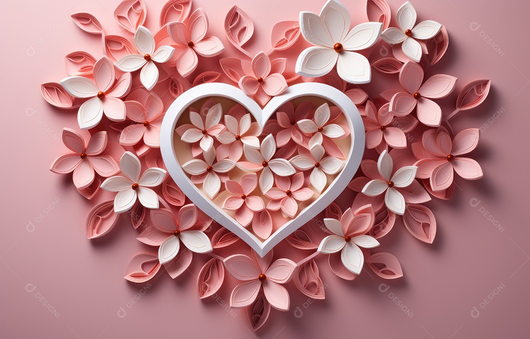 Corte de papel de Feliz Dia dos Namorados, coração com formato de coração de papel origami em fundo de cor pastel para cartão de felicitações