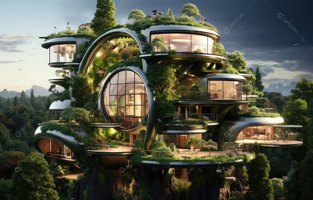 Casa sobre uma floresta.