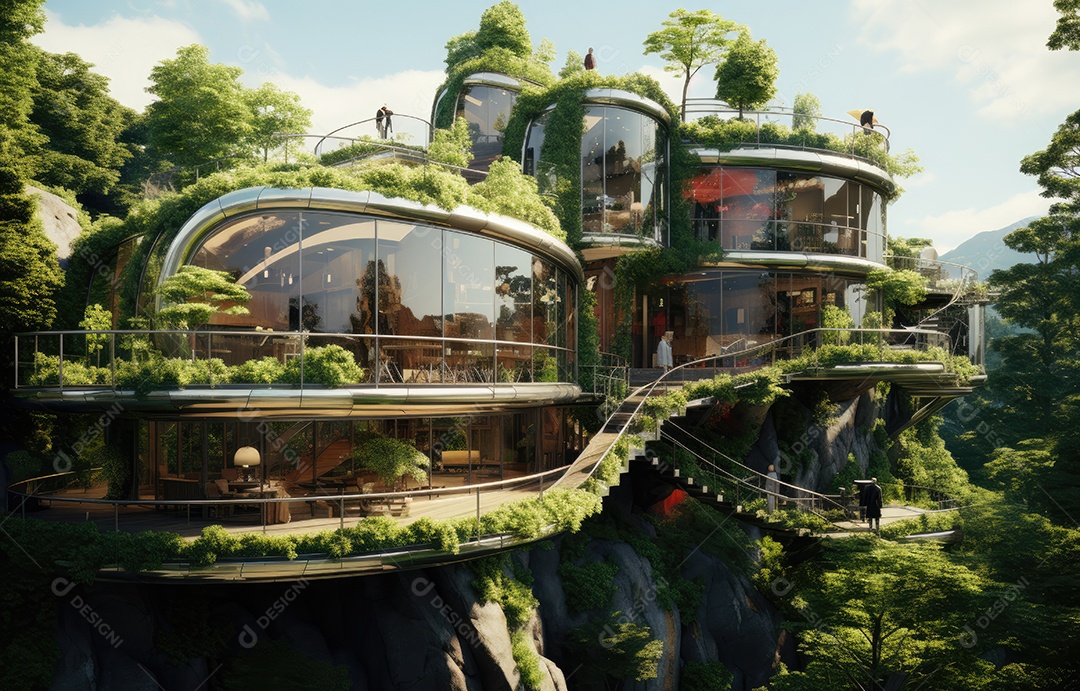 Casa sobre uma floresta.