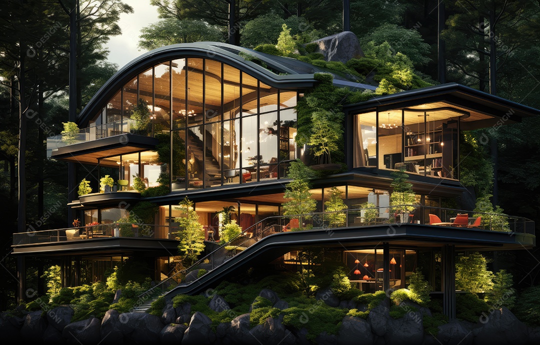 Casa sobre uma floresta.