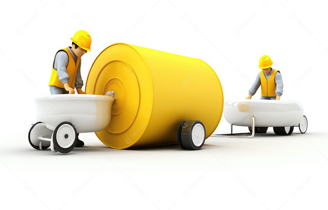 Engenheiro de construção de estradas trabalha com trabalhador e rolo de tambor duplo amarelo